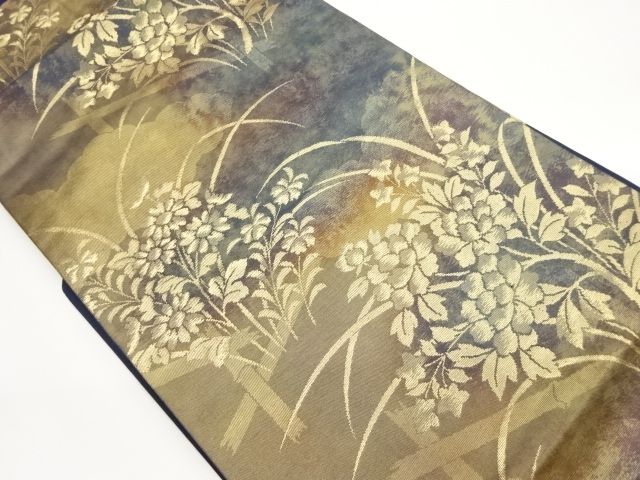 JAPANESE NAGOYA OBI / WOVEN AUTUMN FLOWERS